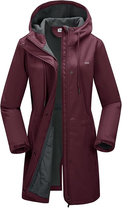 Fleece lining, 2-Way Zipper, 4 Pockets, Adjustable Waist, Windproof, Warm, Breathable, for Outdoor, Hiking, Walking