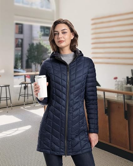 Thermolite Infrared Technology Quilted Jacket, Water Resistant, Transitional Jacket with Hood for Cold, Wet Weather