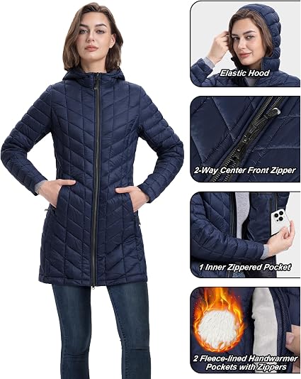 Thermolite Infrared Technology Quilted Jacket, Water Resistant, Transitional Jacket with Hood for Cold, Wet Weather
